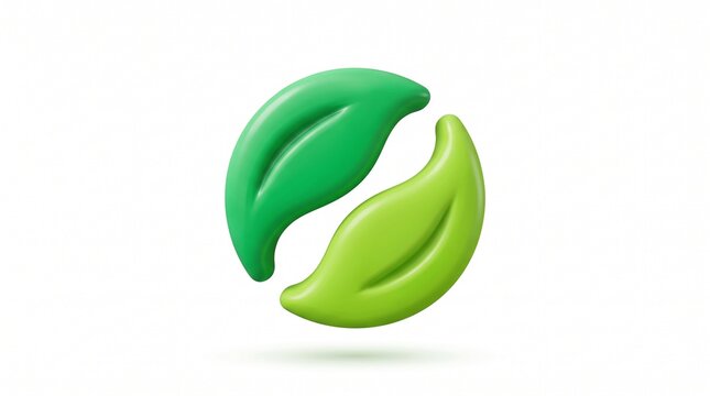 3D Glossy Green Leaves Icon Eco Logo Design Isolated on White Background