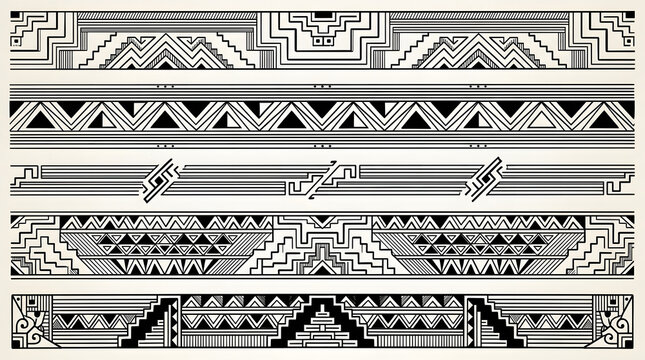 Traditional geometric border collection with black tribal patterns