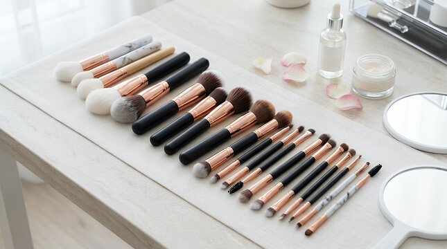 professional cosmetic makeup brushesarranged neatly for beauty routine and aesthetic application cosmetic makeup brushesbeauty professional tools application routine aesthetic skincare