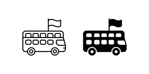 Double decker bus with flag icon outline and solid black. © Shazil