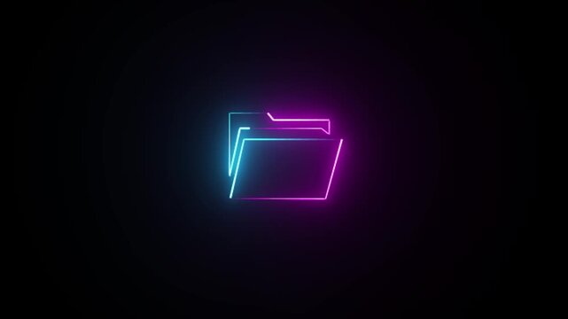 Green neon file folder icon on dark background, glowing document storage archive symbol.