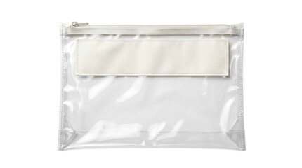 Clear zippered plastic pouch with transparent design on a transparent background © YULIIA