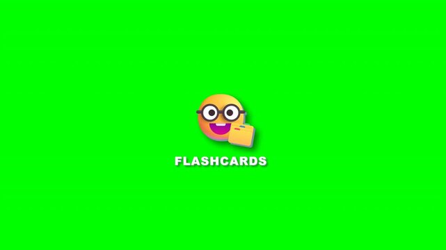 Animated flashcards icon with cute student emoji on transparent background