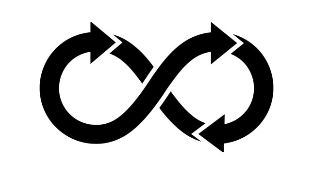 Black infinity loop arrow icon representing continuous movement and