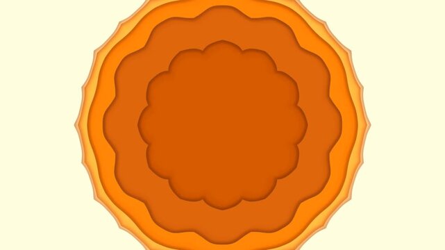 A mesmerizing video sequence showcasing three circular shapes layered with intricate concentric layers of orange and yellow on a pale background