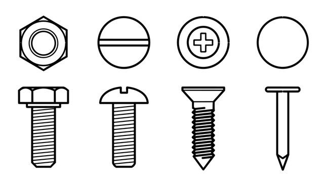 Fastener Symbols Top and Side View CAD Vector Icons