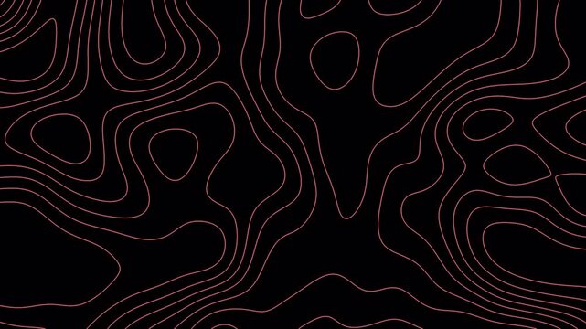 abstract topographic fractal lines background with geo map pattern, topography stripes background motion loop footage video, Moving waves on black background for motion graphics and design projects.