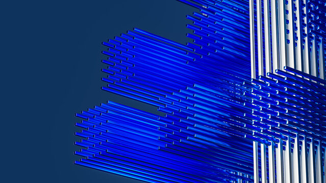 Blue Rod Bundles Extending from Silver Lines on Dark Blue