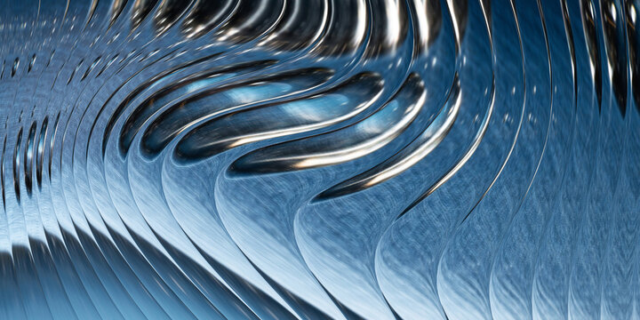 Abstract blue ripple pattern with metallic curved texture