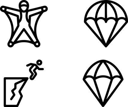 Skydiving symbols featuring parachutes and extreme sports silhouettes drawn in black strokes.