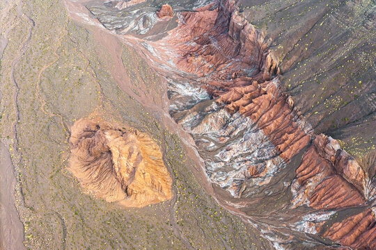 Aerial view of volcanic terrain in Atacama, Chile