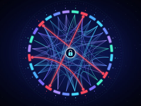 Circular chord diagram of network data flows with red threat links