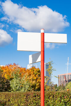 Blank directional sign in an autumn urban park