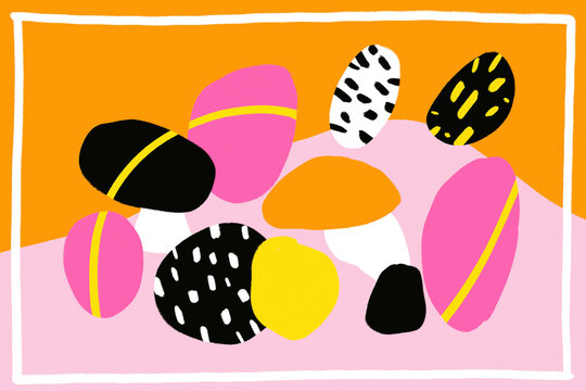 Minimalist abstract organic shapes with colorful pattern