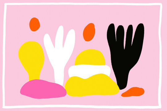 Minimalist organic shape composition on pink background
