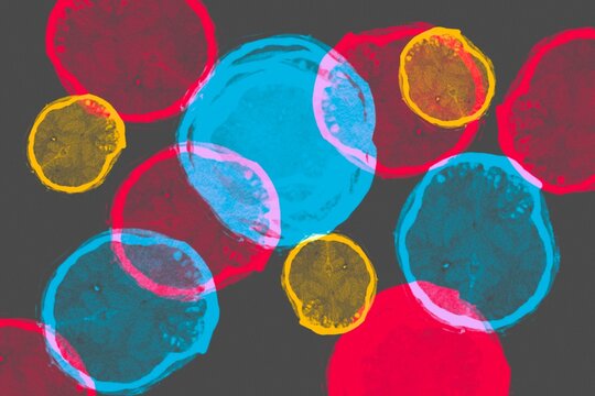 Abstract bokeh circles pattern in vibrant primary colors