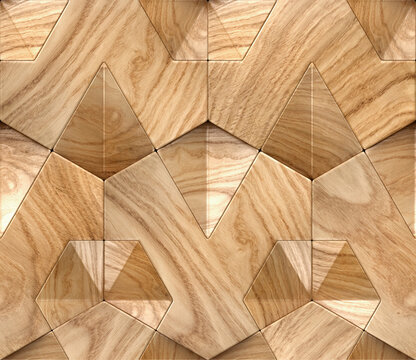 Geometric wood pattern wallpaper with seamless 3D panel texture