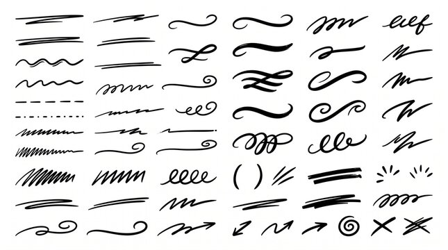 Hand-drawn underlines typography set with decorative strokes and