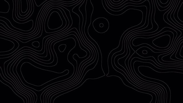 abstract topographic fractal lines background with geo map pattern, topography stripes background motion loop footage video, Moving waves on black background for motion graphics and design projects.
