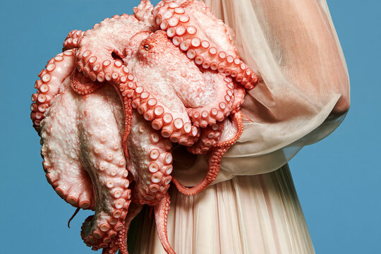 Surreal human form fused with octopus tentacle texture