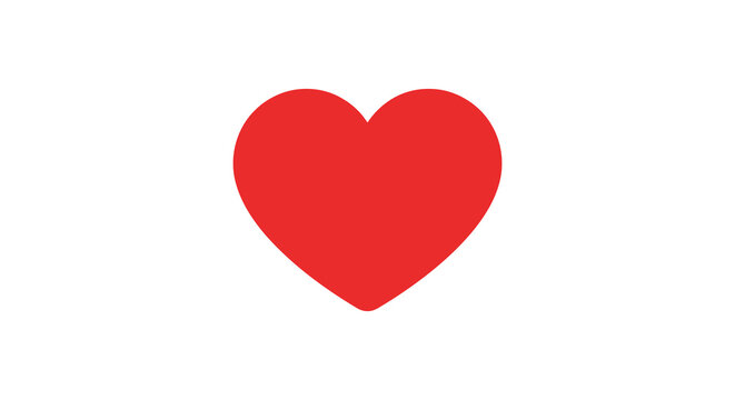 A solid red heart shape is centered against a plain white background love affection