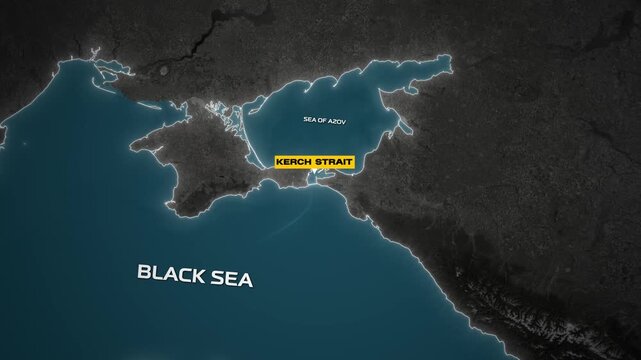 Kerch Strait map animation connecting Black Sea and Sea of Azov
