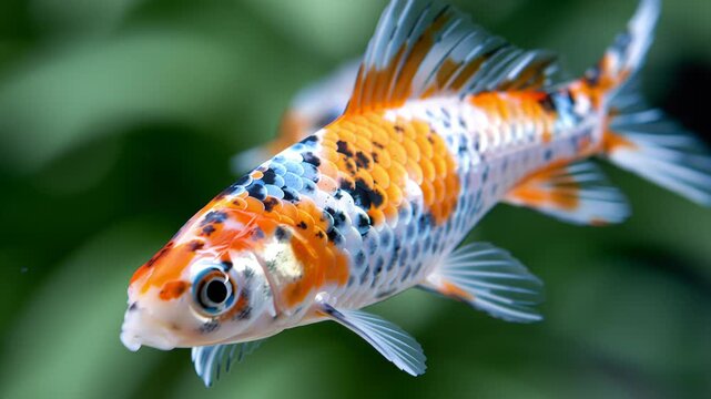 Koi Carp Swim Through Water Among Decorative Plants