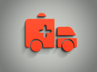 Three-dimensional illustration of an ambulance on gray gradient background. Concept of mode of transport. © Rose