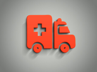 Three-dimensional illustration of an ambulance on gray gradient background. Concept of mode of transport. © Rose