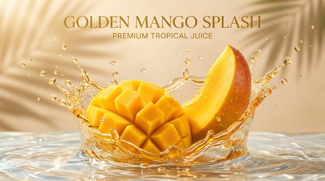 A vibrant and refreshing image of a mango splashing into clear water summer delight
