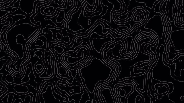 abstract topographic fractal lines background with geo map pattern, topography stripes background motion loop footage video, Moving waves on black background for motion graphics and design projects.