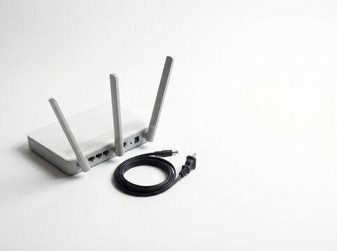 White Internet Router with Antennas and Cable