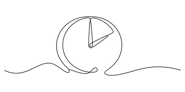 Continuous single line drawing of a simple wall clock showing time with hands, Minimalist continuous line art of a simple clock.