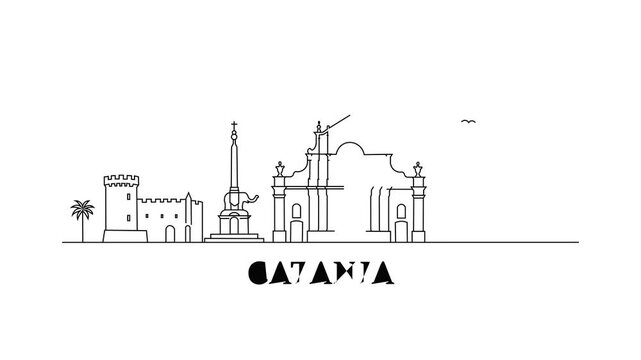 Simple line drawing shows Catania's historic skyline