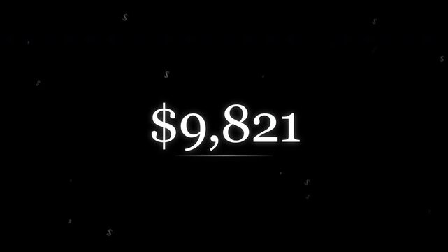 Digital counter rapidly ticking up dollar amounts with a retro serif font against a dark background.