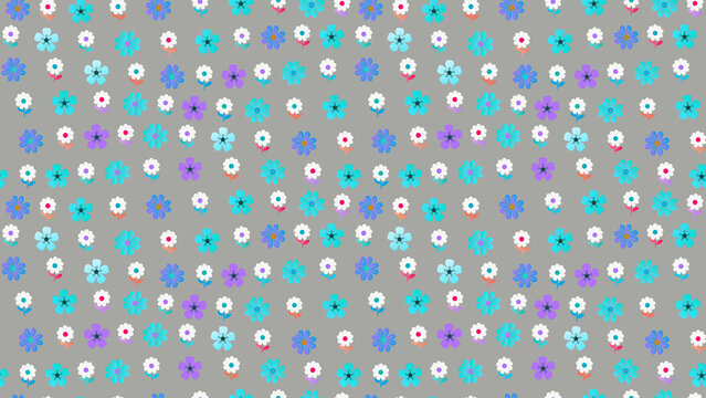 Seamless pattern of stylized flowers on gray background