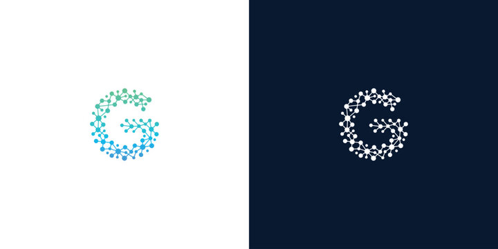 Creative Letter G Logo Icon Set Featuring Abstract Digital Connections and Network Pixel Patterns in Blue and Green for Technology Identity