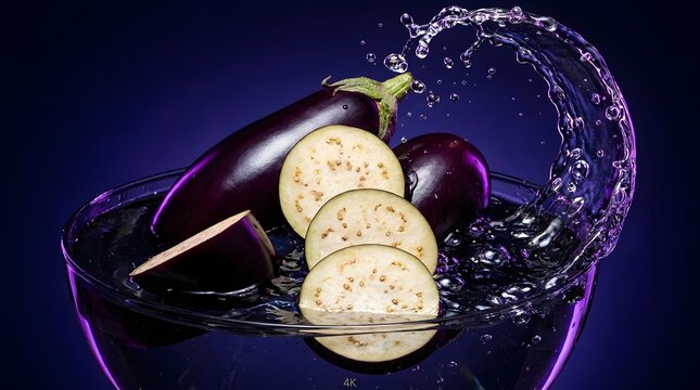 A vibrant still life featuring sliced figs with a dramatic water splash and dark background