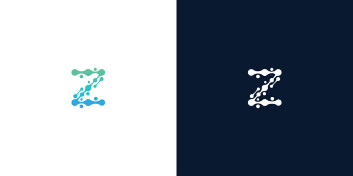 Modern Digital Letter Z Logo Design with Network Node Connections for Technology and Data Science Branding