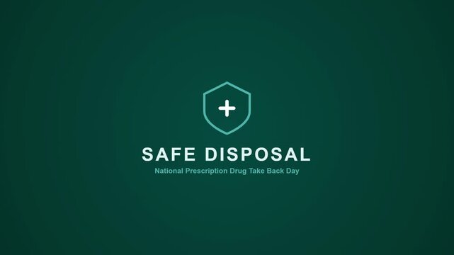 Animated national prescription drug take back day shield logo promotes safe disposal for awareness campaigns, education, presentations, and social media.