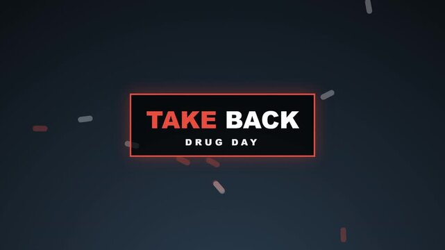Dark background animation features bold text graphics and rectangular box promoting prescription drug takeback campaigns and medication disposal awareness messaging.