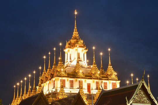 decoration lamp of Loha Prasat or only metallic castle in the world at Ratcha Nadda temple Thailand