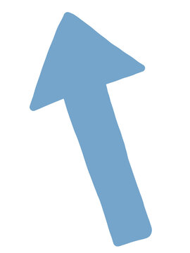 Single hand-drawn blue arrow tilted upward, a playful pointer element for infographics, presentations and planners.