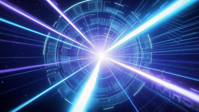 Radiant blue streaks race outward bright central point, immersive speed effect. optical , rapid transmission, technology intros, science visuals, energy sequences, travel futuristic transitions