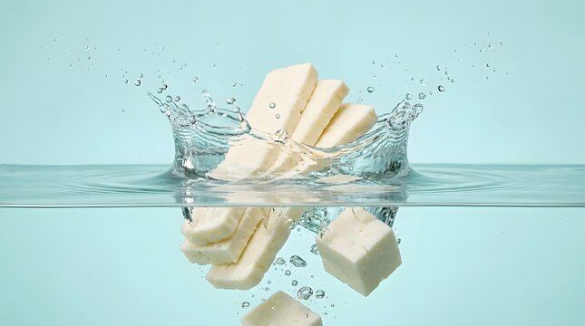 A vibrant and refreshing scene a splash of fresh fruit submerged in clear water capturing a