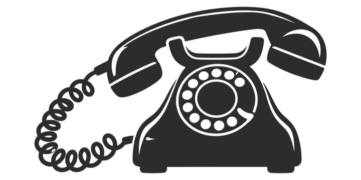 Vintage Black Rotary Telephone with Curled Cord Retro Communication Icon Illustration.