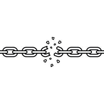 Broken metal chain breaking in half with flying fragments