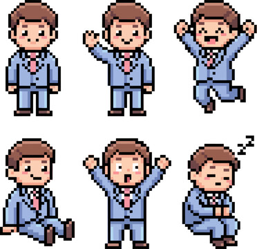 Businessman illustration shows multiple poses.
