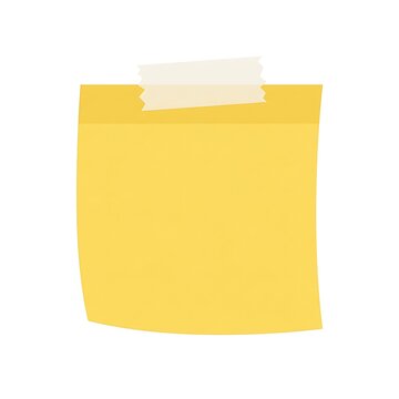 Blank yellow sticky note with tape, isolated on white background