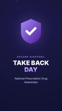 Animated poster promotes national prescription drug take back day, encouraging safe medication disposal suitable for awareness campaigns, education, and outreach.